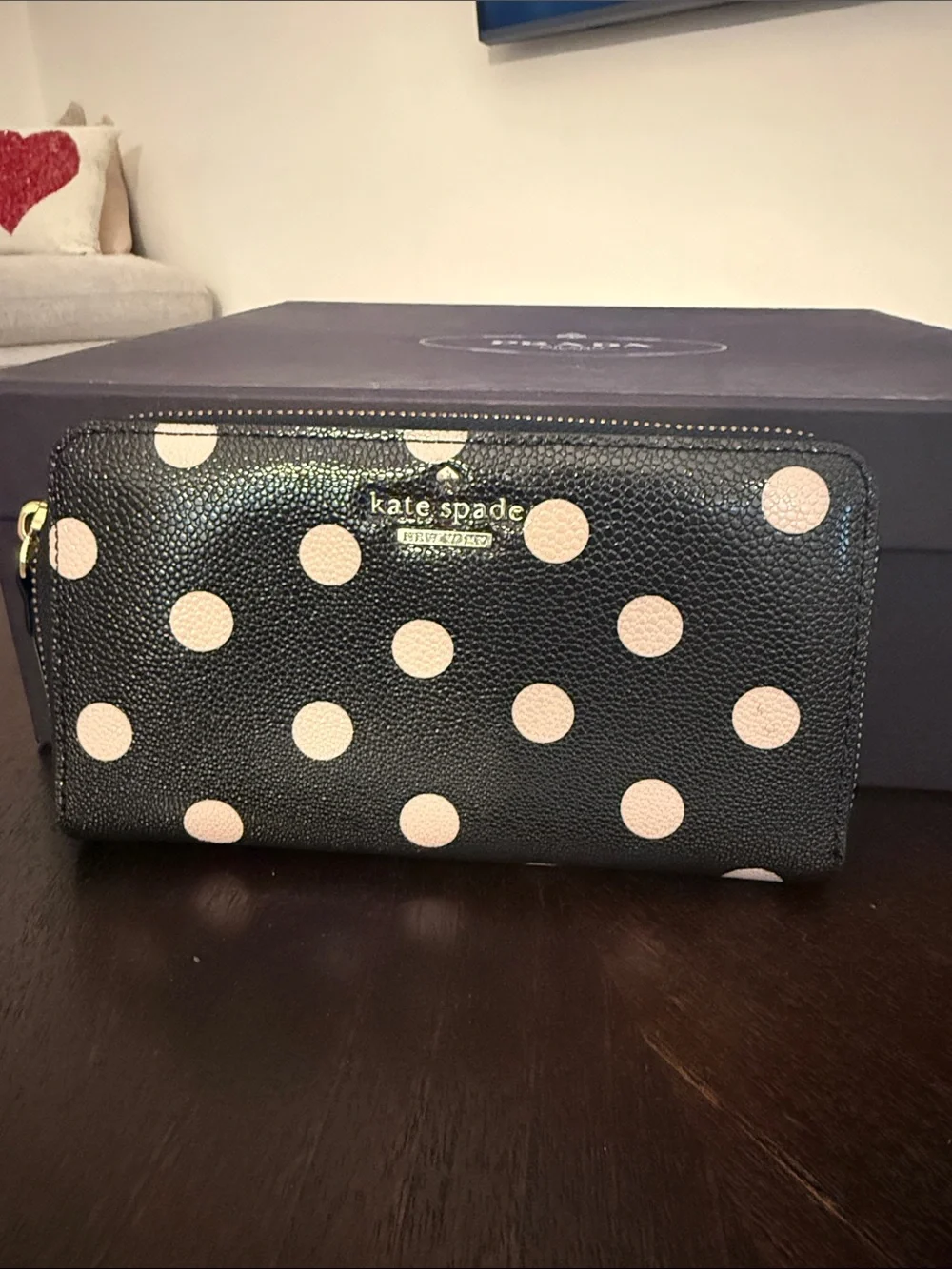 kate spade Black Wallet with CreamPolka Dots